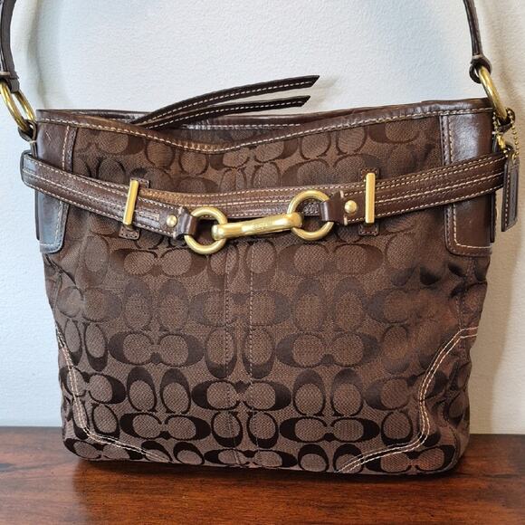Coach Brown Signature Jacquard Shoulder Bag with Gold Hardware 12460 main image 6